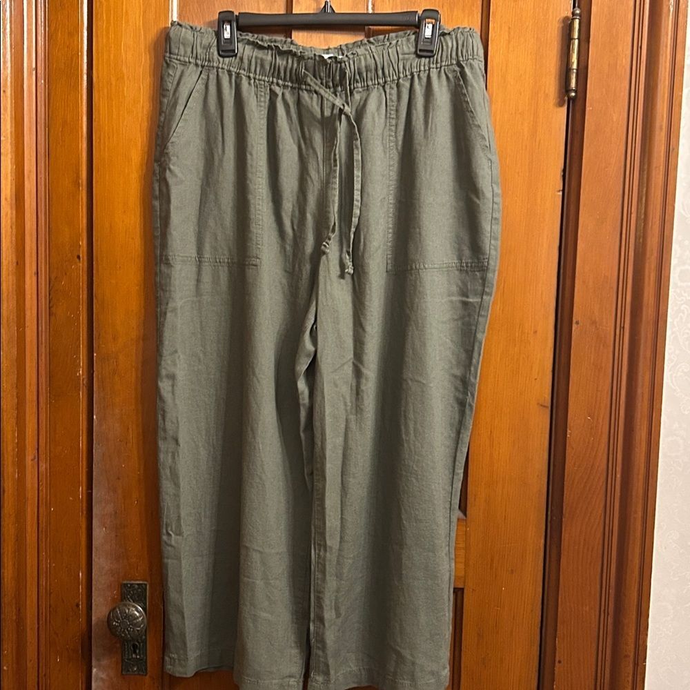 NWOT!! Petite Sonoma Goods For Life® Linen Wide Leg Ankle Pants, Olive, XL - Picture 5 of 7